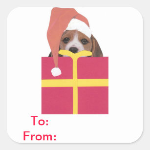 Beagle Santa Hat Gift Tags Sticker