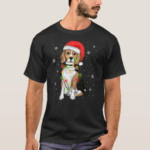 Beagle Santa Hat Xmas Tree Lights Funny Christmas T-Shirt