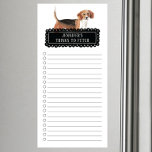 Beagle Shopping List  Magnetic Notepad<br><div class="desc">Adorable things to fetch Beagle dog with a black chalkboard frame personalised with your name.</div>