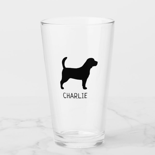Beagle Silhouette Personalised Dog Breed Glass (Front)