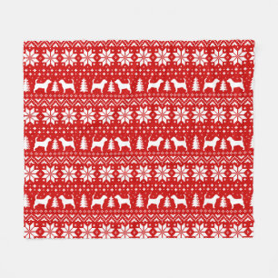 Beagle Silhouettes Christmas Pattern Red Fleece Blanket