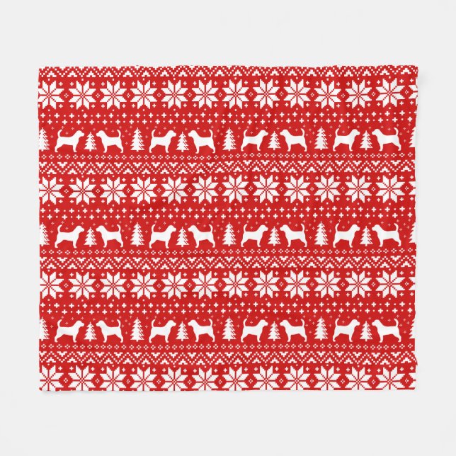 Beagle Silhouettes Dogs Christmas Holiday Pattern Fleece Blanket (Front (Horizontal))