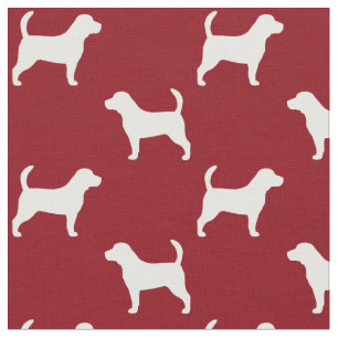 Beagle Silhouettes Pattern Red Fabric