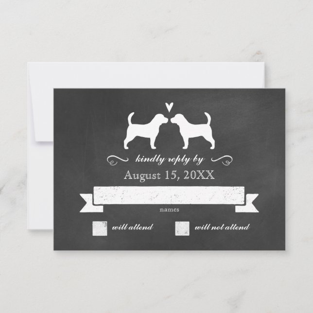 Beagle Silhouettes Wedding Reply RSVP Card (Front)