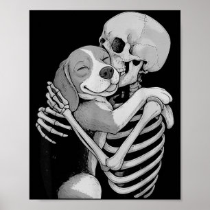 Beagle Skeleton Hug Halloween Dog Lover Poster