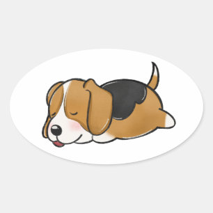 Beagle Sleeping Cartoon Oval Sticker