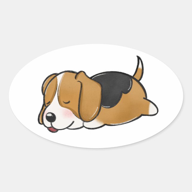 Beagle Sleeping Cartoon Oval Sticker (Front)