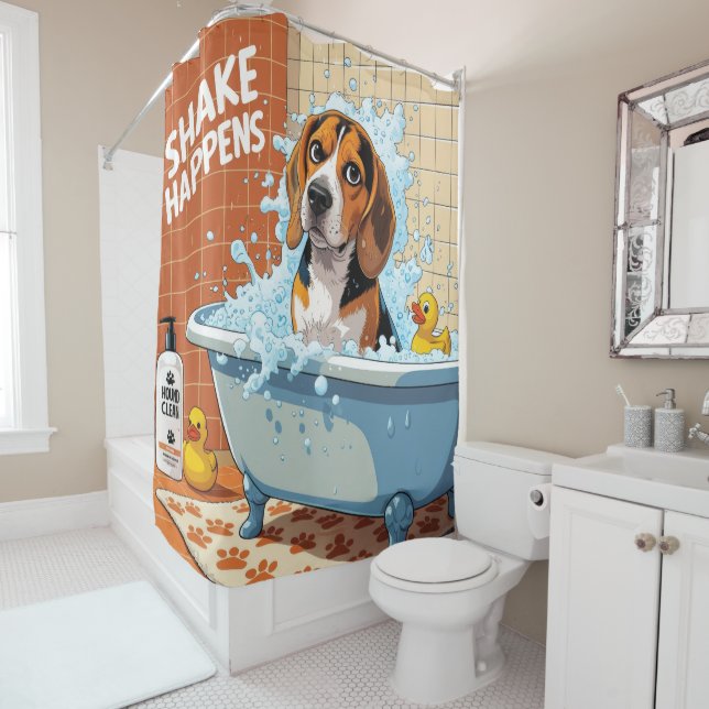 Beagle Sloppy Sleepy Cute Funny Shower Curtain (In Situ)
