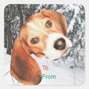 Beagle Snowy Christmas Gift Tag Stickers