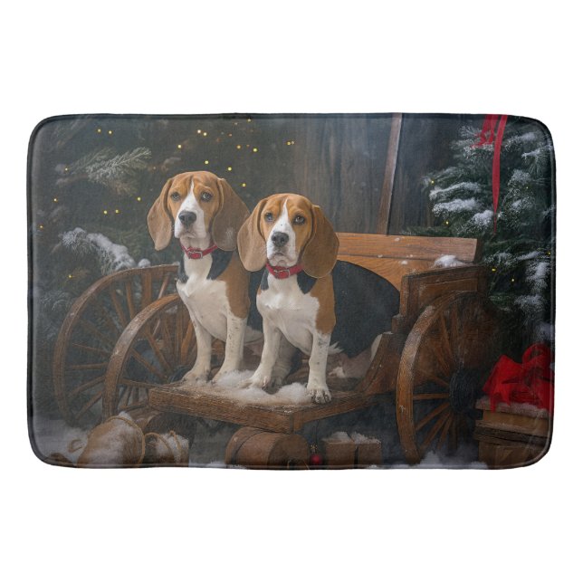 Beagle Snowy Sleigh Christmas Decor  Bath Mat (Front)