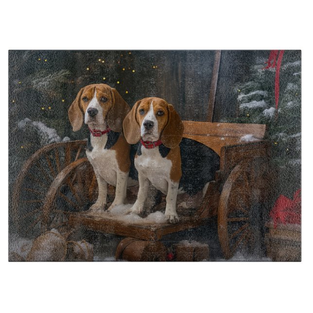 Beagle Snowy Sleigh Christmas Decor  Cutting Board (Front)