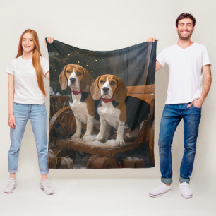 Beagle Snowy Sleigh Christmas Decor Fleece Blanket