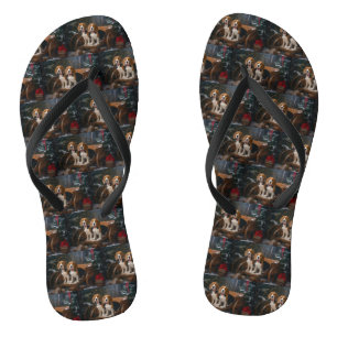 Beagle Snowy Sleigh Christmas Decor Flip Flops