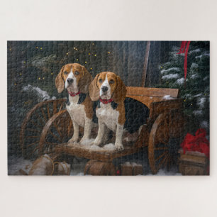 Beagle Snowy Sleigh Christmas Decor  Jigsaw Puzzle