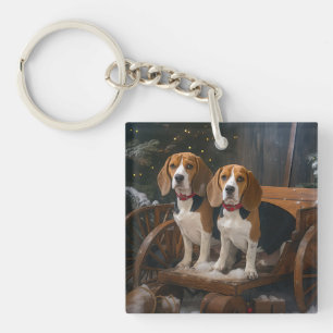Beagle Snowy Sleigh Christmas Decor Key Ring