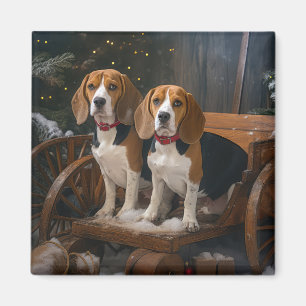 Beagle Snowy Sleigh Christmas Decor  Magnet