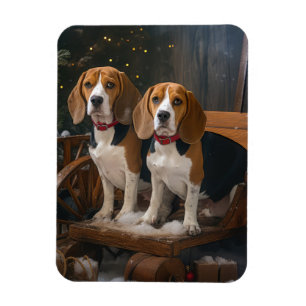 Beagle Snowy Sleigh Christmas Decor  Magnet