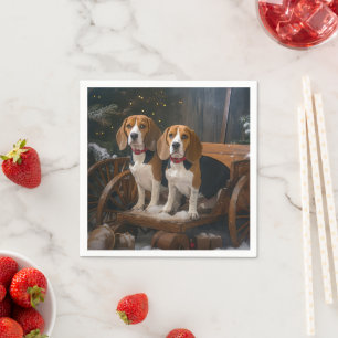 Beagle Snowy Sleigh Christmas Decor  Napkin