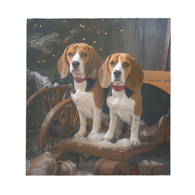 Beagle Snowy Sleigh Christmas Decor  Notepad (Front)