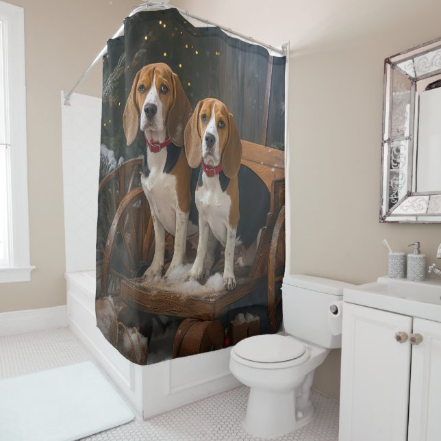 Beagle Snowy Sleigh Christmas Decor  Shower Curtain (In Situ)