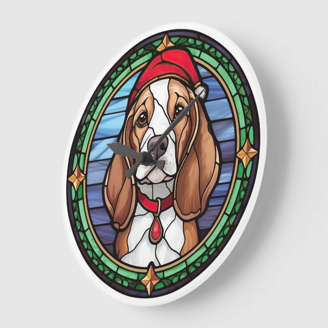 Beagle Stained Glass Christmas Large Clock (Angle)