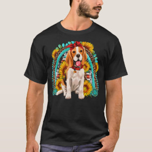Beagle Sunflower Gemstone Rainbow Beagle Leopard C T-Shirt