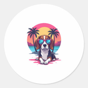 Beagle Sunset Background Shirt, Beagle Mom, Beagle Classic Round Sticker