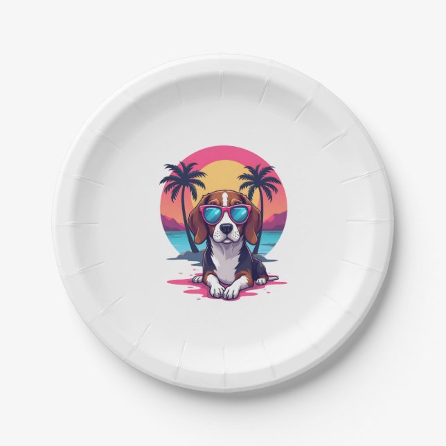 Beagle Sunset Background Shirt, Beagle Mum, Beagle Paper Plate (Front)