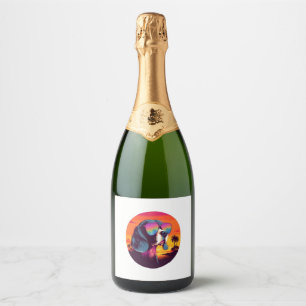 Beagle Sunset Background Shirt, Beagle Mum, Beagle Sparkling Wine Label