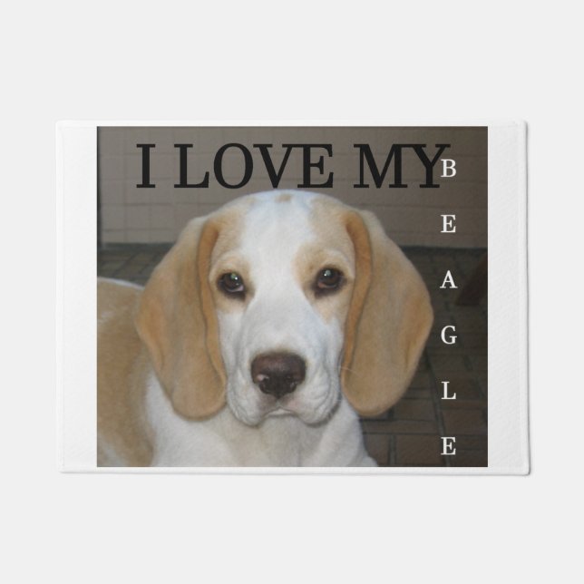 Beagle  tan and white love pic doormat (Front)