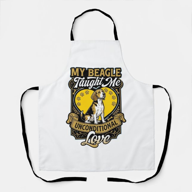 Beagle Taught Me Unconditional Love Dog Heart Paws Apron (Front)