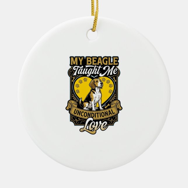 Beagle Taught Me Unconditional Love Dog Heart Paws Ceramic Tree Decoration (Front)