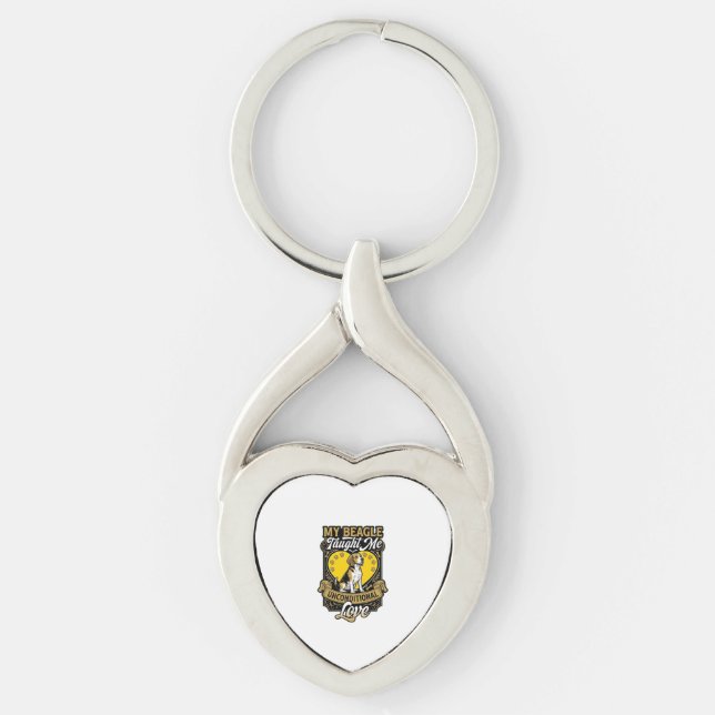 Beagle Taught Me Unconditional Love Dog Heart Paws Key Ring (Front)