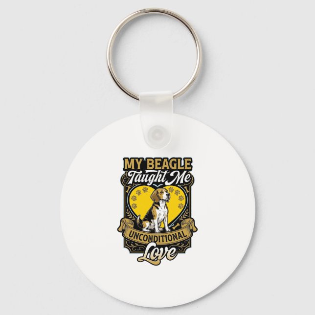 Beagle Taught Me Unconditional Love Dog Heart Paws Key Ring (Front)