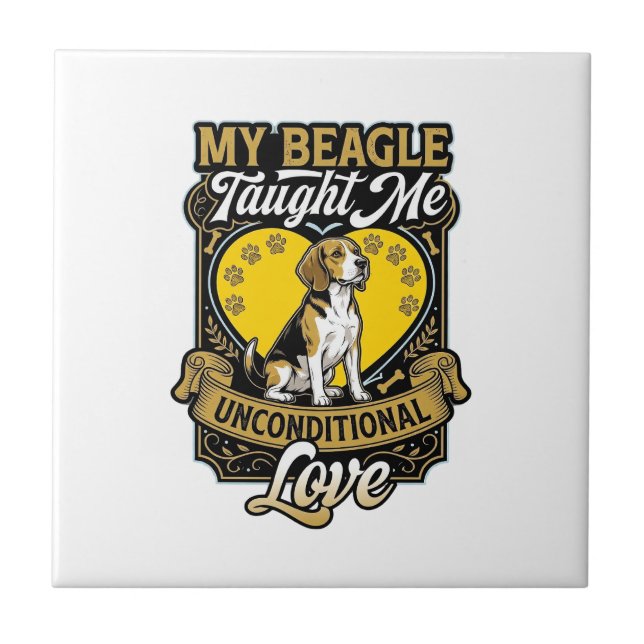Beagle Taught Me Unconditional Love Dog Heart Paws Tile (Front)