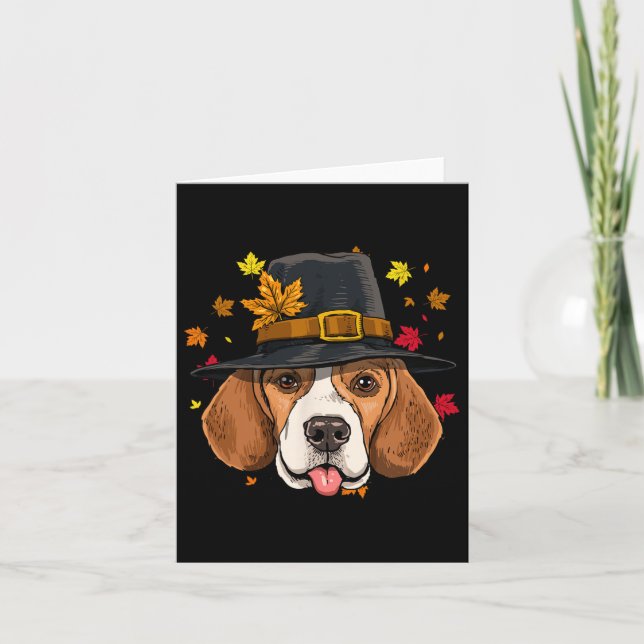 Beagle Thanksgiving Pilgrim Turkey Day Autumn Fall Card (Front)