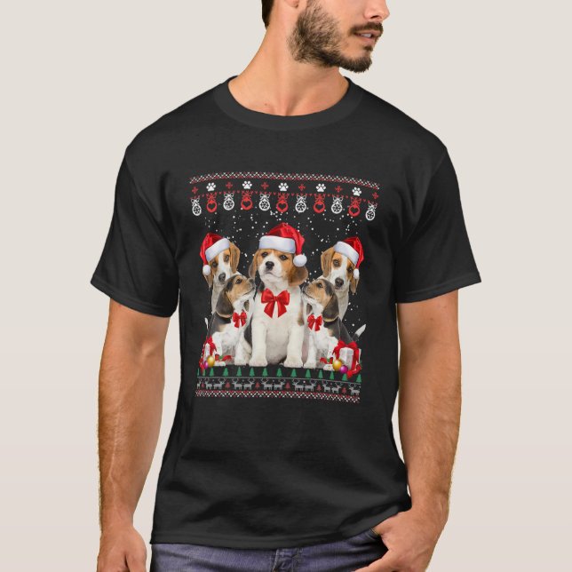 Beagle Ugly Xmas Sweater Christmas Lights Dog (Front)