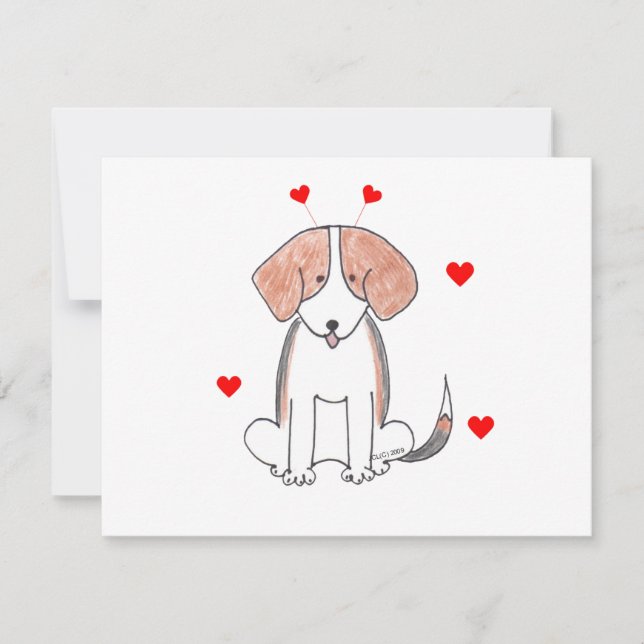 Beagle Valentine Ears Holiday Card (Front)