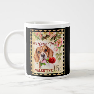 Beagle Vintage Valentine Dog With Rose  Large Coffee Mug