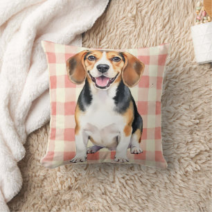 Beagle Watercolor Gingham Pattern Art Cushion