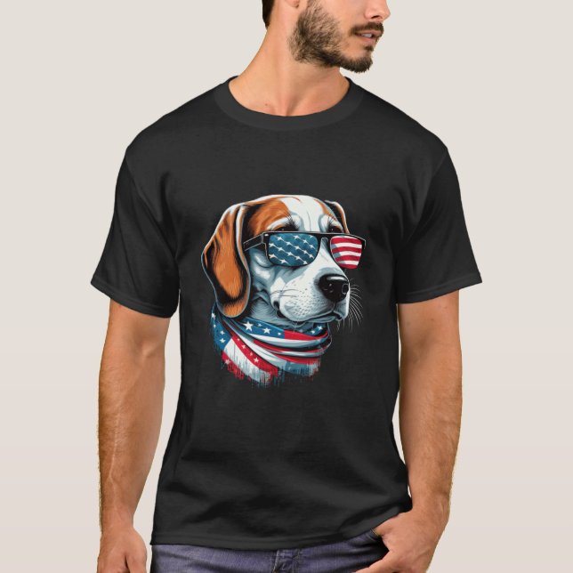 Beagle Waving The American Flag Proud T-Shirt (Front)