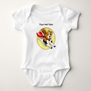 Beagle wearing a superhero cape baby bodysuit