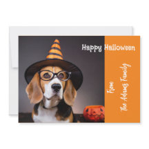 Beagle Wearing Eye Glasses & Witches Hat Flat Card