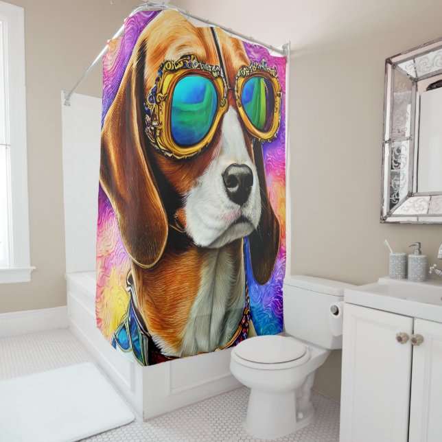 Beagle Wearing Sunglasses Shower Curtain (In Situ)