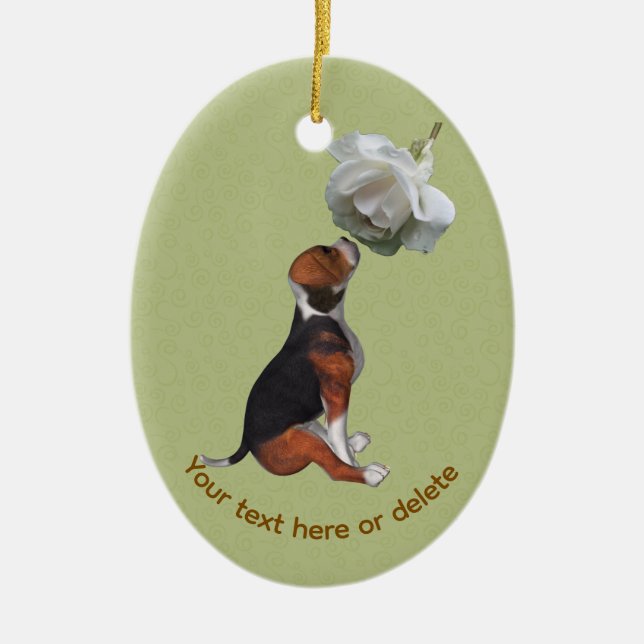 Beagle White Rose Dog Personalised Ceramic Tree Decoration (Front)