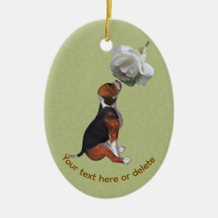 Beagle White Rose Dog Personalized Ceramic Tree Decoration
