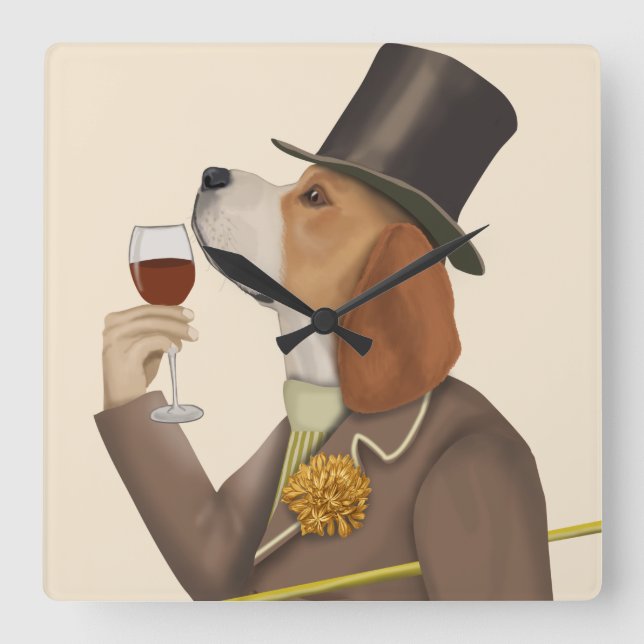Beagle Wine Snob Square Wall Clock (Front)
