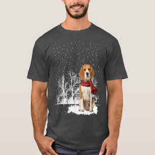 Beagle Winter Scarf Dogs Tree Forest Snow Christm T-Shirt