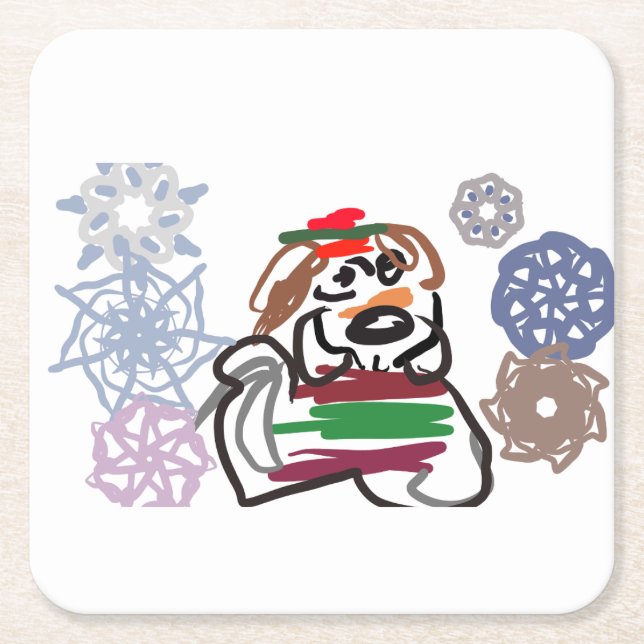 Beagle winter  square paper coaster (Front)
