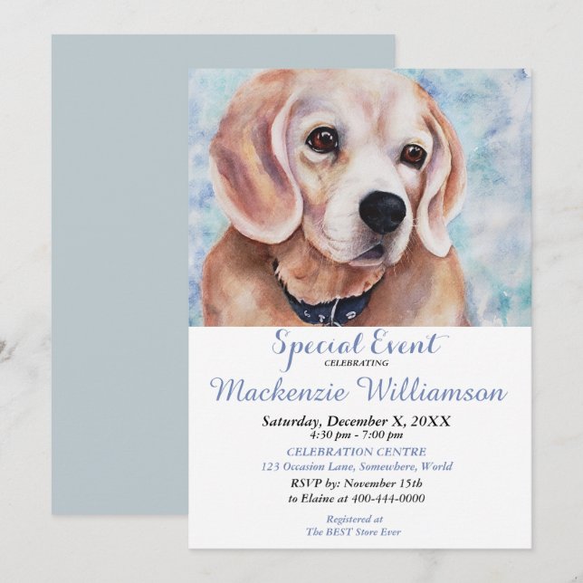 BEAGLE WISHES HAPPY BIRTHDAY INVITATION (Front/Back)